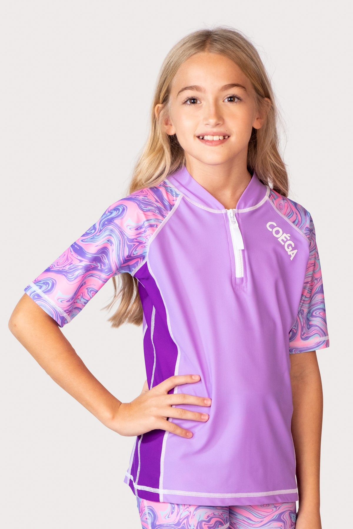 COEGA  Girls Youth Rashguard - Short Sleeve with Zip