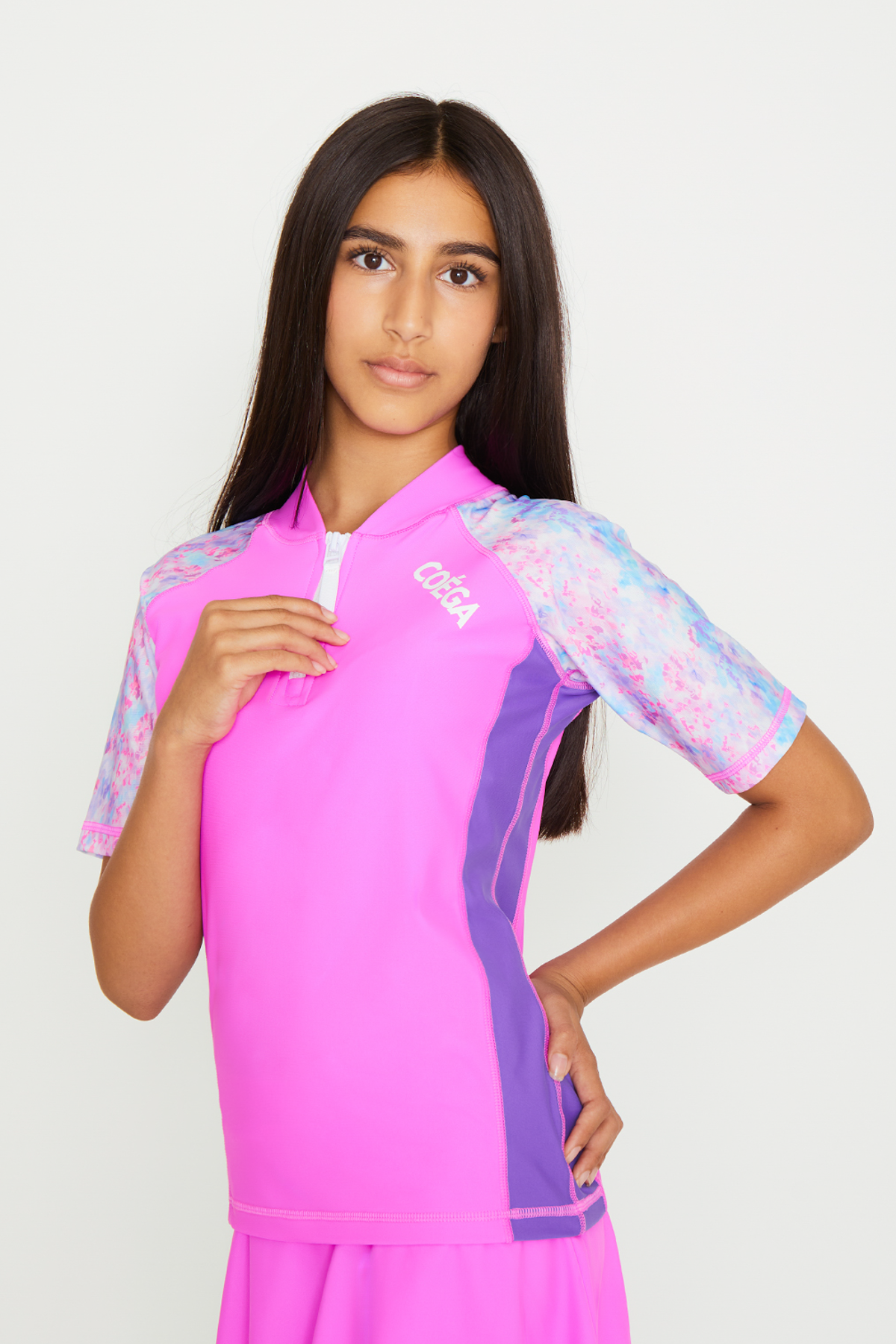 COEGA  Girls Youth Rashguard - Short Sleeve with Zip