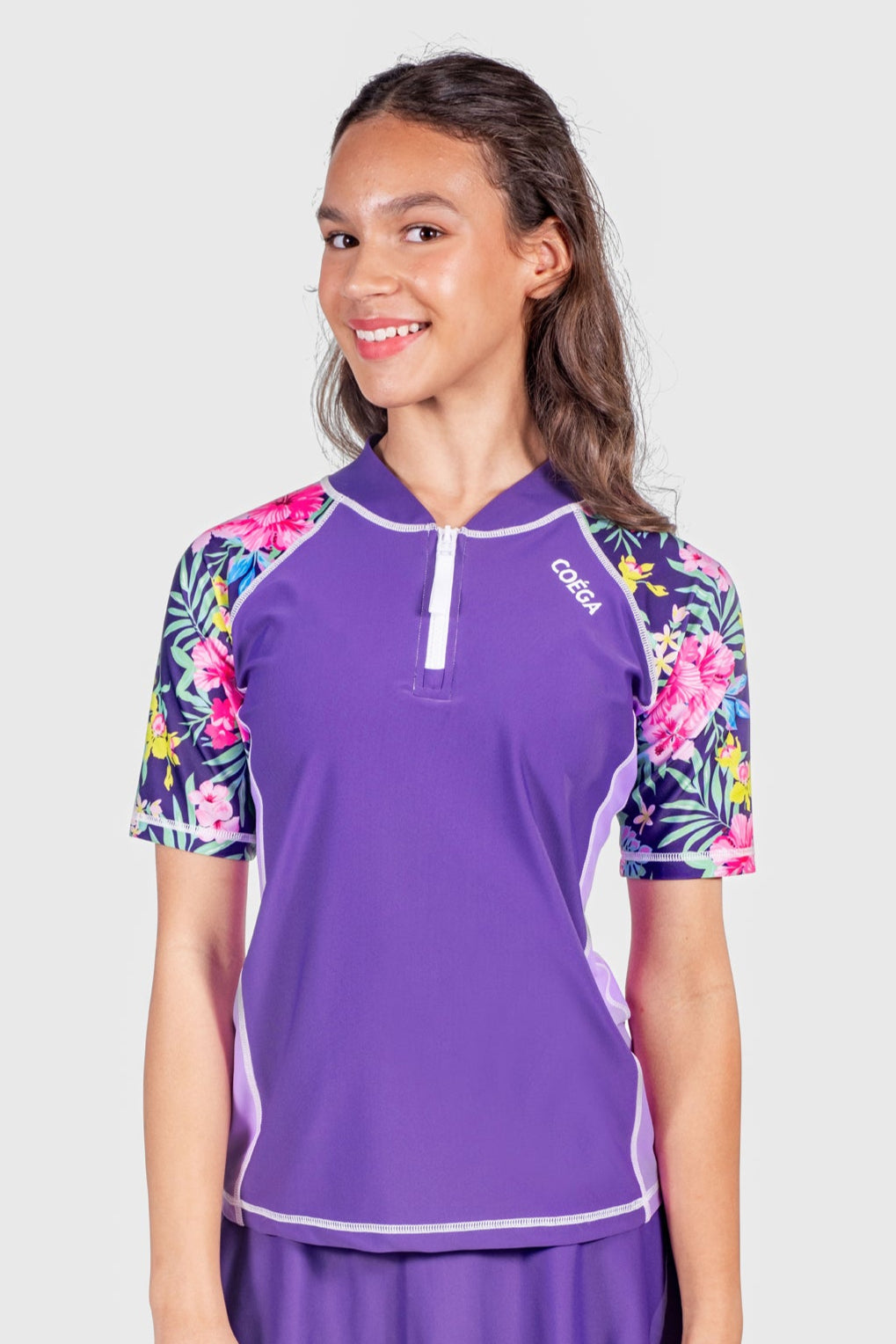 COEGA  Girls Youth Rash Guard - Short Sleeve with Zip