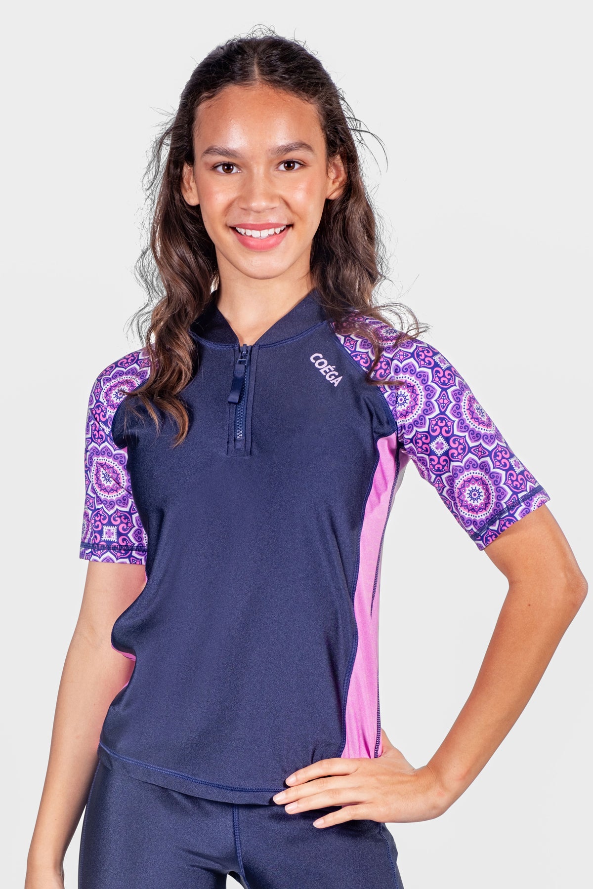 COEGA  Girls Youth Rash Guard - Short Sleeve with Zip